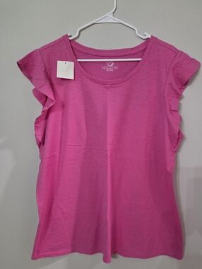 ECO THREADS Organic Cotton Pink Ruffle Sleeve Tee